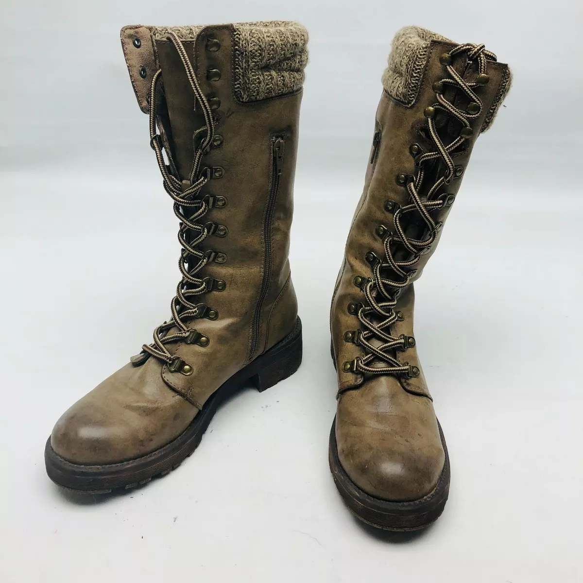 Mia Womens Jenson Lace Up Boots 9M Light Brown Tan Neutral Tall Military | eBay