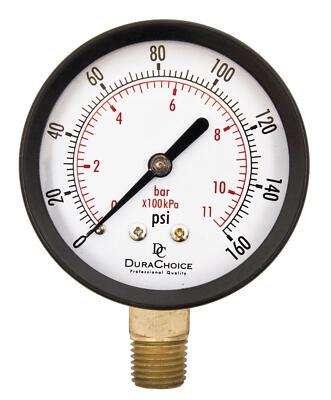 2-1/2'' Utility Pressure Gauge - Blk.Steel 1/4'' NPT Lower Mnt. 0-160PSI