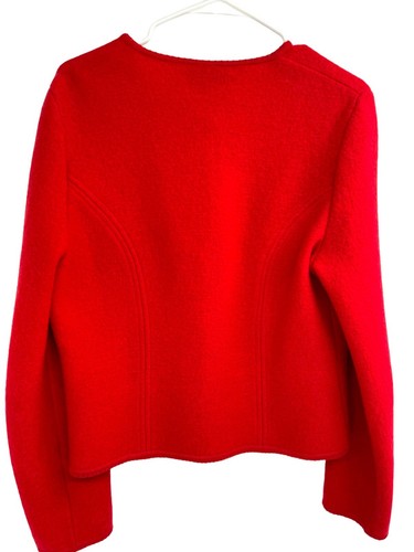 Vintage Deans of Scotland Red Boiled Wool Sweater Button Front Jacket Size Large - Picture 6 of 13