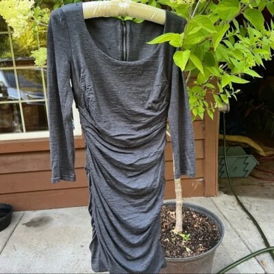 grey wool mini dress Dark Gray Wool Mini Dress - Bell Sleeves & Pockets