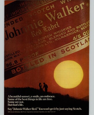 1973 Print Ad Johnny Walker Red Label Whiskey Magazine Advertisement Sunset Pic