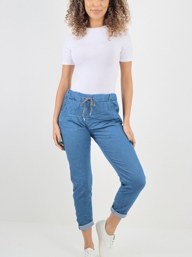 Lagenlook italienische magische Damenhose aus Denim Freizeit Stretch Jogger-Stil - Bild 12 von 16