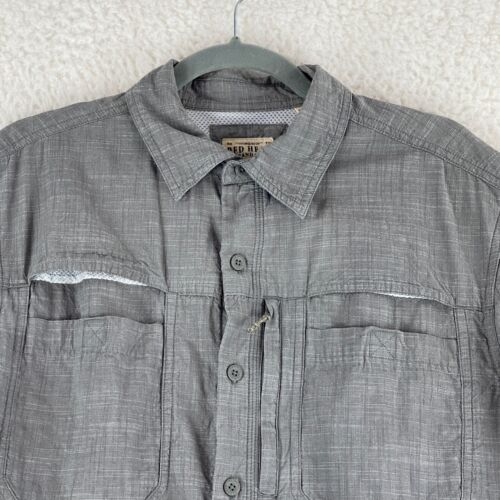 Red Head Button-Up Shirt Mens Large Tall Gray Short Sleeve Casual Pocket Vented - Picture 3 of 17