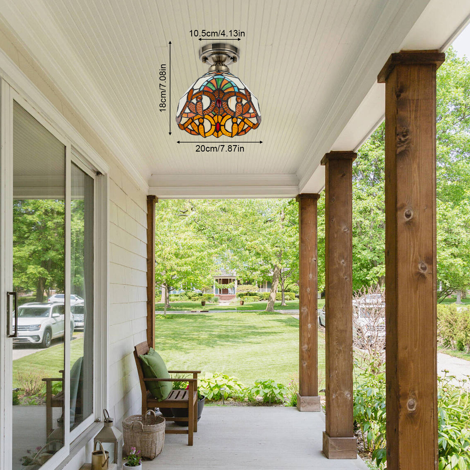 Baroque Tiffany Style Stained Glass Semi Flush Mount Ceiling Light