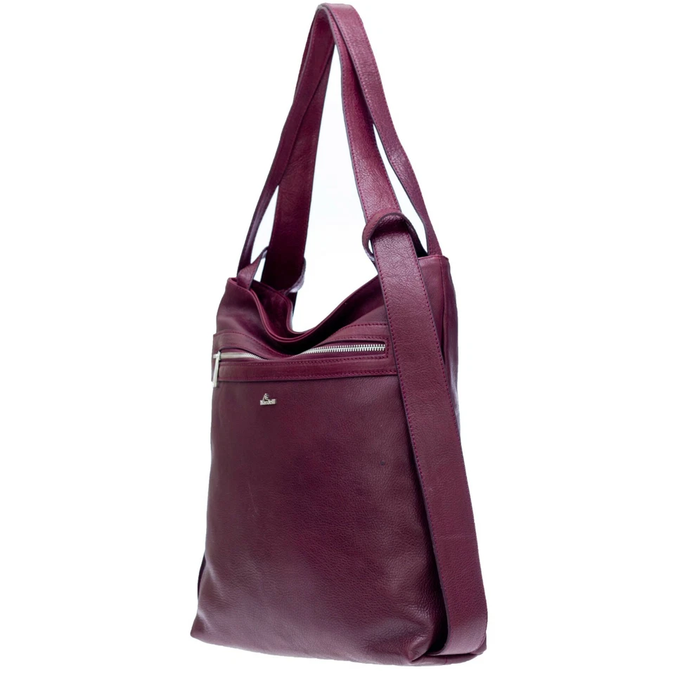 Bolso de hombro/mochila grande de cuero de becerro rojo cereza hecho en Italia Nardelli Foto 3 de 4