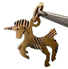 Designer 14K Yellow Gold Unicorn Fairy Tale Fantasy Charm Pendant