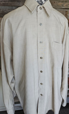 John Henry Ultra Rock Beige Check Dress Shirt Men's L 32/33 Relaxed
