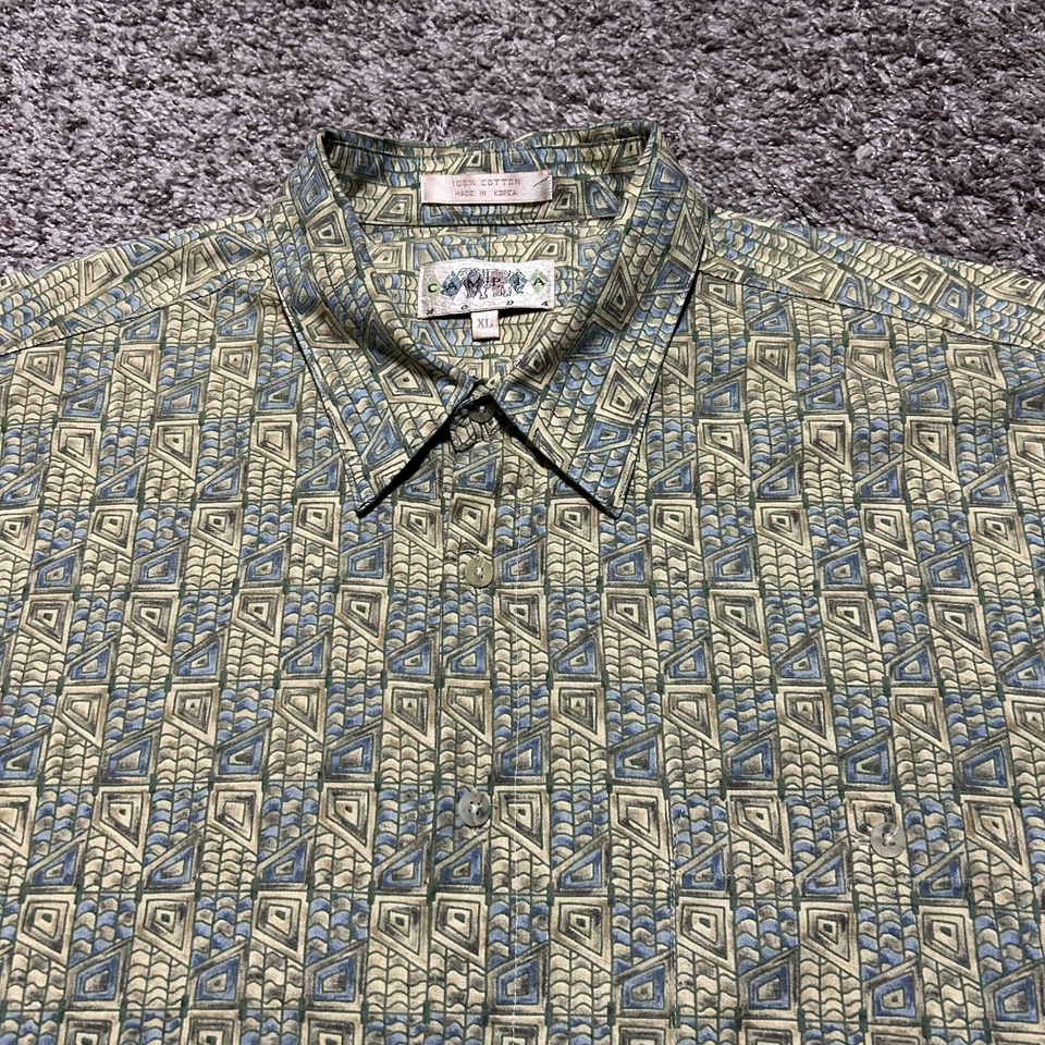 Vtg Abstract Print Button Up Shirt Geometric Art 80s 90s Cotton XL - Image 2 of 4