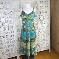 Vtg Y2K Tiered Fairy Boho Midi Dress Sz M/L Artsy Spaghetti Strap Prairie