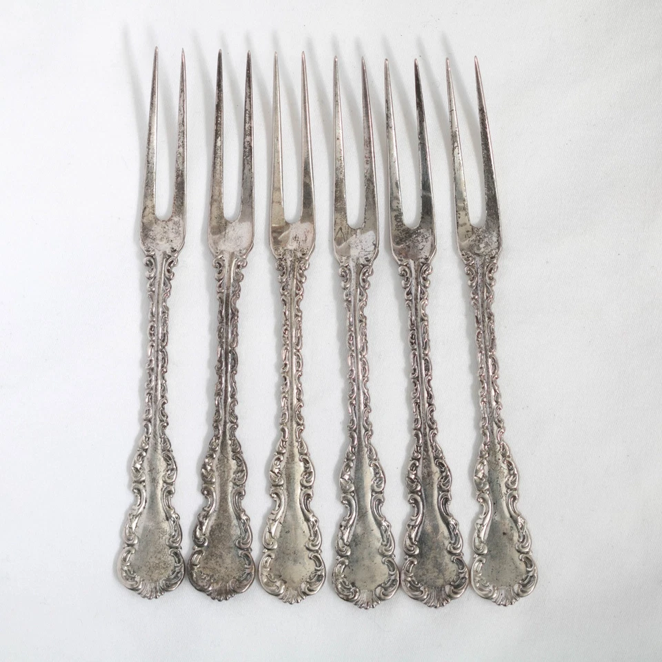 6 horquillas antiguas de plata esterlina Luis XV de Whiting/Bailey Banks & Biddle. Foto 4 de 4