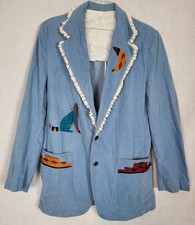 Vintage Blue Blazer Women's Sz 42 TALL Navajo Western Southwestern Unique Jacket