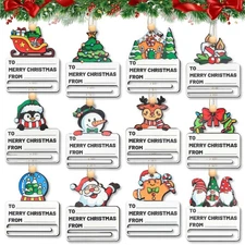 12 PCS Wooden Christmas Money Holder Ornaments, 12 Styles Printed Holiday Cas...