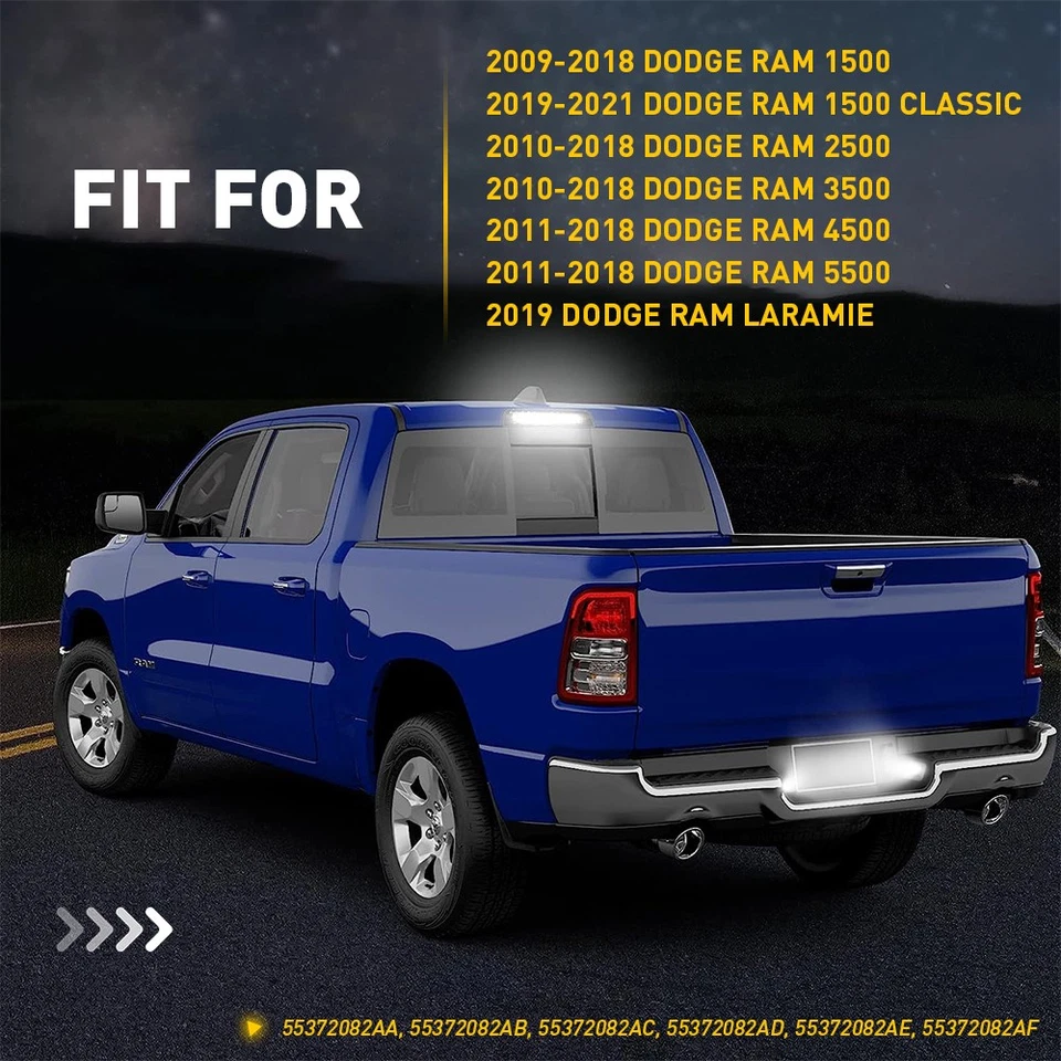 Combo Luz LED Tercer Freno y Matrícula Blanco Ajuste Dodge Ram 5500 2011-2018 Foto 2 de 4