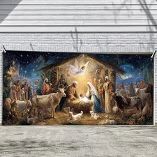Christmas Nativity Garage Door Cover Light Large Manger Scene Backdrop Christmas