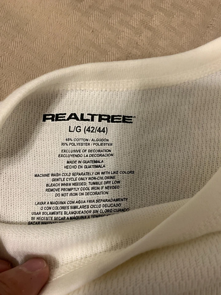 Realtree Men's Heavyweight White Cotton Thermal Under Shirt Top Large Plus Black - Image 4 of 4