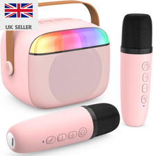 Kids Karaoke Machine,Portable Bluetooth Speaker with 2 Wireless Microphones/Led