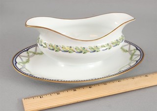 TIFFANY FEDERAL French Limoges Bone China Gravy Sauce Boat & Attached Underplate