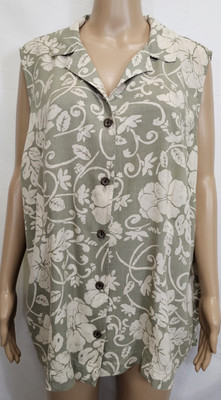 CROFT & BARROW Blouse Size 3X Light Green & Beige Floral Print Sleeveless Top
