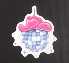 Pink Cowgirl Hat On Disco Ball Western Cowgirl Sticker 2.38" x 2" C 