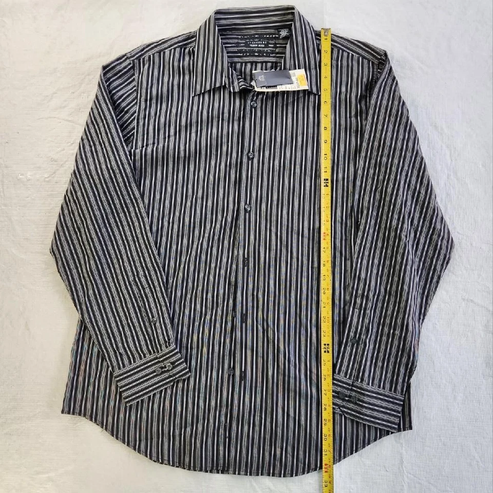 Structure Premium Woven Black Striped Button Up Long Sleeve Shirt Size XL 44-46 - Image 4 of 4