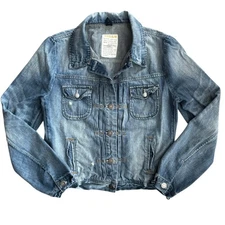 J. Crew Factory Distressed Blue Denim Jacket Women's Medium