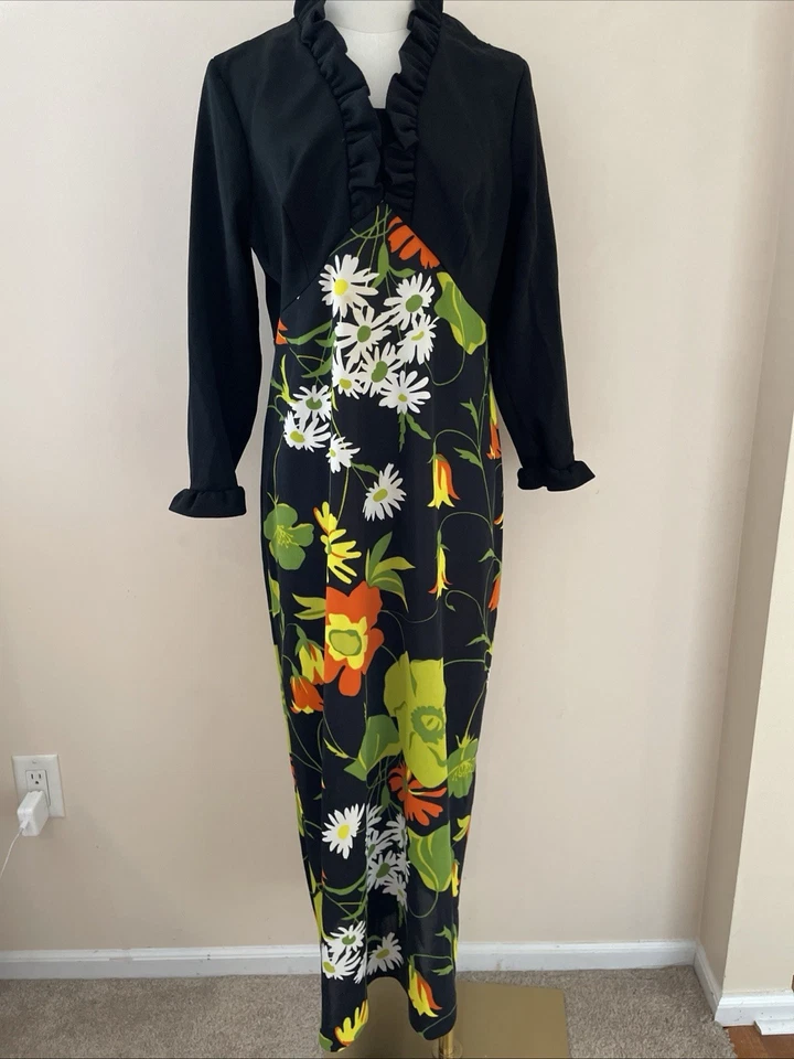 Maxi Vestido Lorac Original Años 60 De Colección Talla M Multicolor Floral Psicodélico Genial Foto 2 de 4