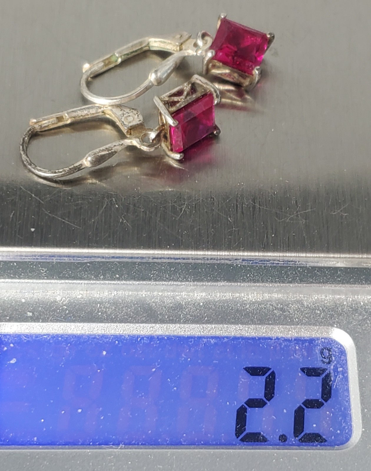 Vtg Sterling Silver Ruby Dangle Drop Leverback Ea… - image 5