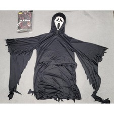 Vintage Ghost Face Fun World EU Scream Mask Black Hood Costume Adult One Sz 90s