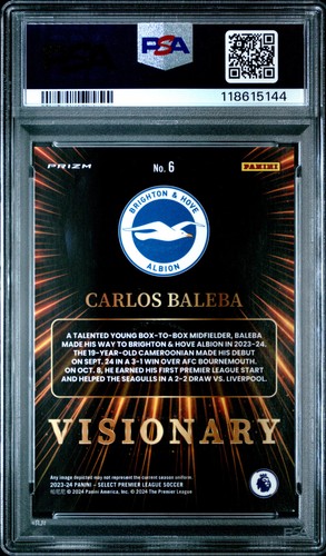 Carlos Baleba 2023-24 Panini Select EPL Visionary Prizm #6 SSP Rookie RC PSA 9 - Picture 2 of 2
