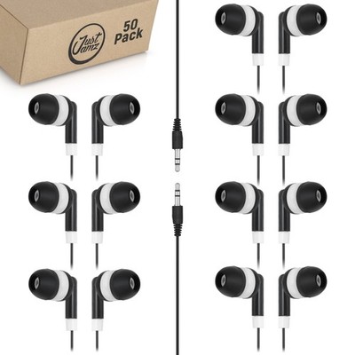 JustJamz Bulk Earbuds 50 Pack | Basic Earbuds, Dot Headphones, Black in-Ear D...