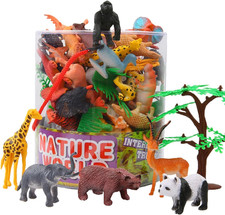 Mini Animal Figures Bulk, 54 Pack Jungle Animals Toy Set for Kids Gift Box Inc