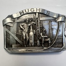 Vintage Hughes Tool Division Oilfield Oil Rig Drilling Pewter Belt Buckle