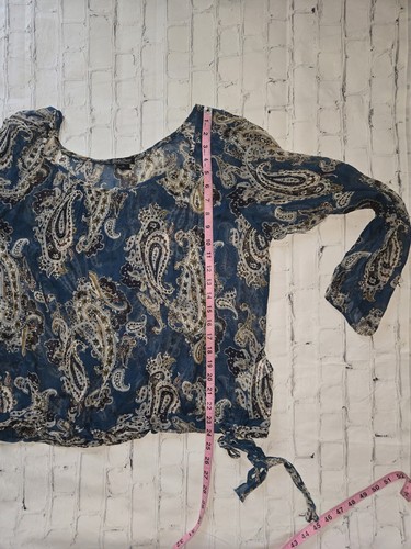 Lucky Brand Womens Sz XL Blouse Sheer Flowing Paisle Shirt Boho Western Romantic - Picture 10 of 12