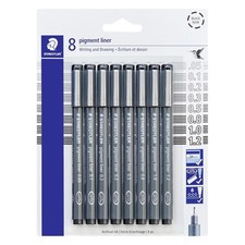 Pigment Liner Pack, Black, 8 Pens, Assorted Line Widths, 0.05mm, 0.1mm, 0.2mm...