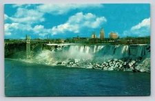 Vintage Photochrome Postcard Early Snowfall on American Falls Niagara