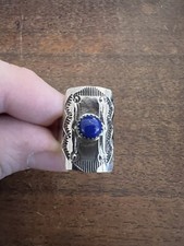 Native American Navajo Womens Stamped Nickel Silver Lapis Lazuli Ring Sz 6.5 A