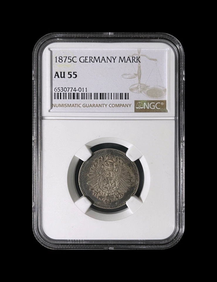 GERMANY. 1875, Mark, Silver, C - NGC AU55 - Wilhelm I, Frankfurt - Image 2 of 4