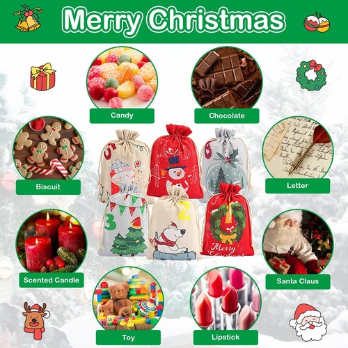 Coicok 24 Pezzi Calendario dell'Avvento 2024 Calendario Avvento Fai da Te Sac... - Foto 6 di 7
