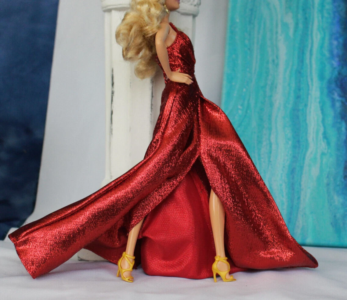 Barbie doll, Red Gold Ball Gown Model Muse Holiday Dress, Unique Hair  Style,Used | eBay