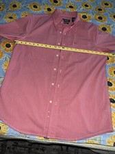 Ralph Lauren Chaps Men Long Sleeve Dress Shirt, Medium, Red/ White, Button Up