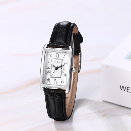 Women's Classic Rectangular Leather Strap Quartz Wrist Watch Roman Numerals Dial - Picture 17 of 23