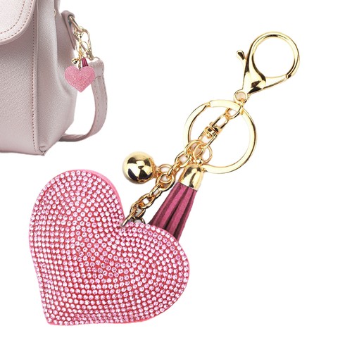 Shiny Rhinestone Heart Keychain Car Key Chain Ring Handbag Pendant Women - Picture 10 of 16