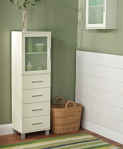 Bathroom-Storage-Cabinet-White-Wood-Glass-4-Drawer-Linen-Shelf-Towel-Shelves