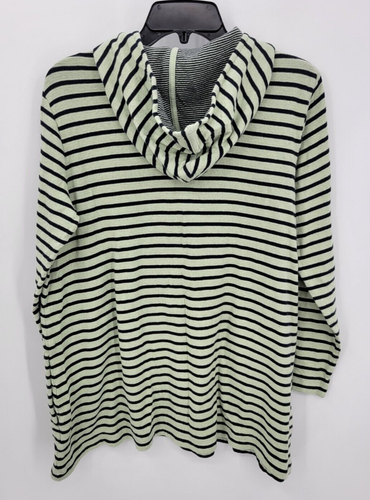 J Jill Hoodie Womens Green Black Stripe Hooded Pullover Casual Athleisure - Picture 2 of 8