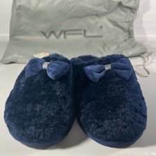 WFL Womens House Blue Fleece Slippers Soft Plush Anti-Skid Fuzzy Lining Size 6 N