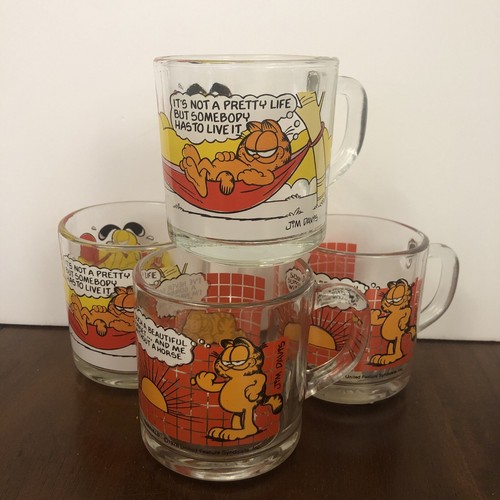 Set 4 tazzine da caffè in vetro McDonald's vintage GARFIELD Odie 1978 ottime