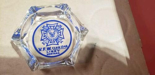 Ashtray Glass Hexagonal Clear Missouri VFW Memorial3 3/4".