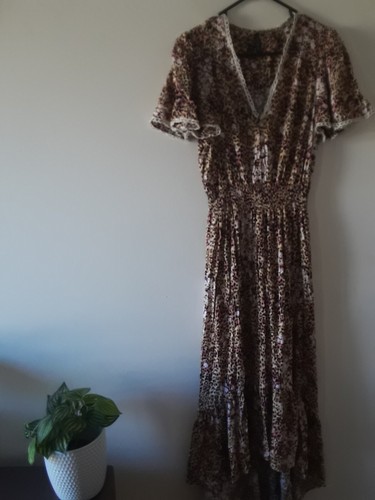 Crossroads Dress Womens Size 12 Animal Print Smocked Waist Short Sleeve Party - Picture 8 of 13