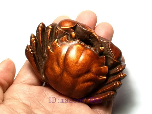 3 Inch Boxwood Hand carved Wealth Crab Figurine Statue Netsuke Old Collectable - Picture 7 of 7