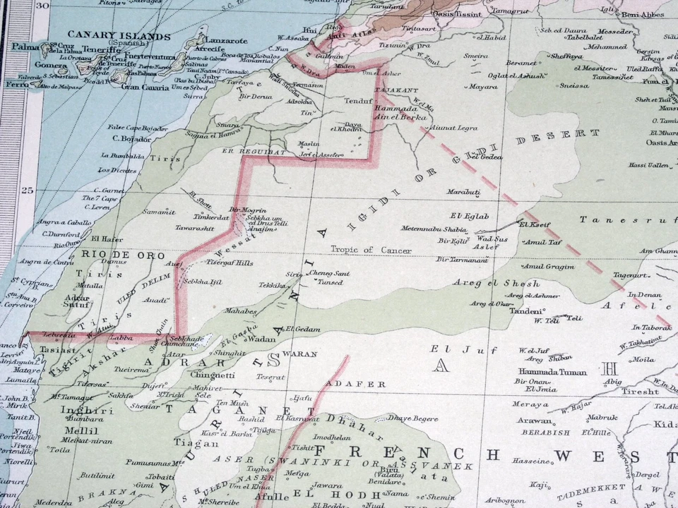 MAPA VINTAGE DE ÁFRICA DEL NORTE 1922 / MARRUECOS EGIPTO NIGERIA SUDÁN SAHARA  Foto 3 de 4